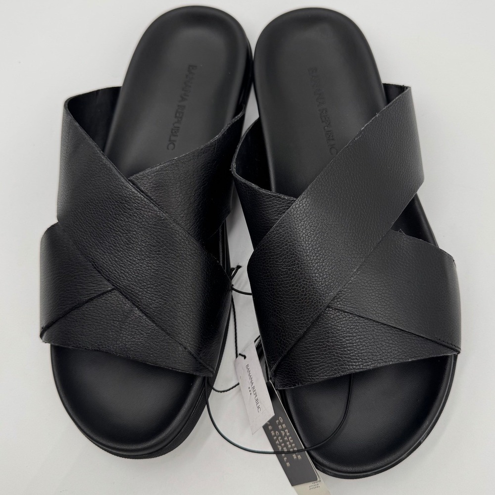 NEW Banana Republic Crossover Leather Slide Sandals 9 Black Minimalist 629080 - Picture 14 of 15